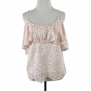 Everly Pink Lace Cold Shoulder Tank Size Medium